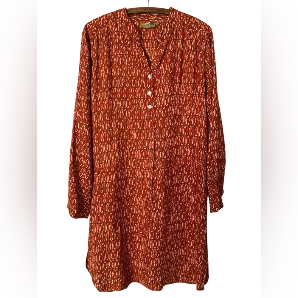 Rock Flower Paper Dress Size L Shirt Dress Long Sleeved Lightweight Boho Orange